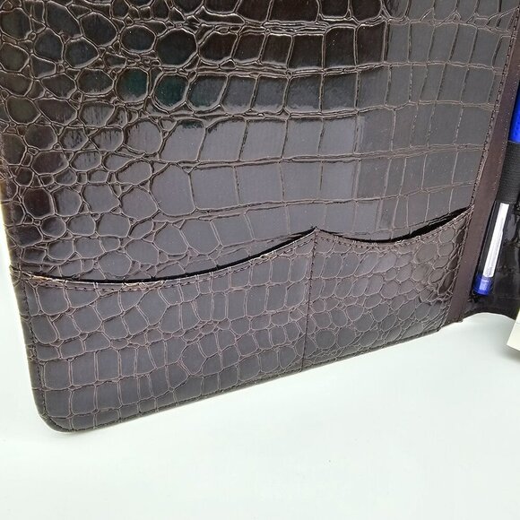 Brown Folio, Shiny Croc Print 9.5" x 12.5" with lined paper and 2 pen holders - Picture 5 of 14